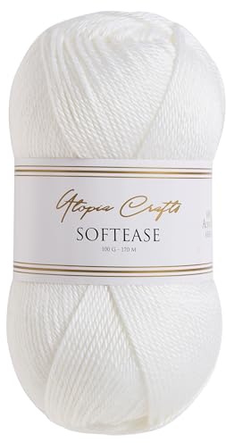 Utopia Crafts Softease stickning och virkning garn 100 g (vit)