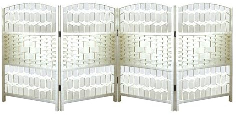 Short Room Divider,4/5/6 Panels Rattan Room Partitions,Freestanding Privacy Wooden Short Screen,for Living Room Study Office Dormitory(White,19.68 x 11.81in-4 panels)