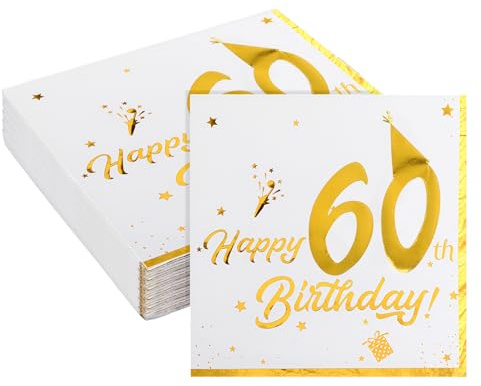 40 Servietten 60 Geburtstag Mann Frau, Goldenen Segnungen Geburtstagstisch Dekorationen Servietten Geburtstag Frau, Geeignet Für Geburtstagsfeiern Und Familienfeiern