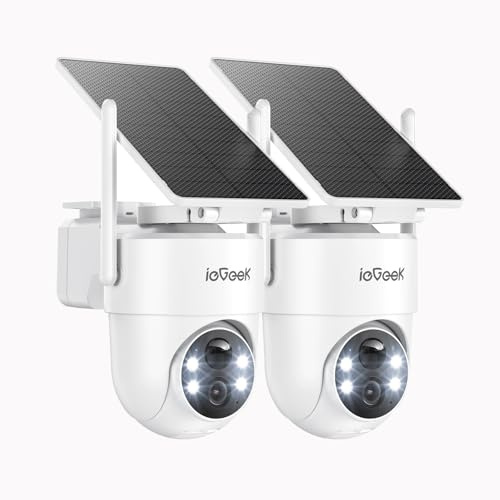 ieGeek 2K/3MP 360° Security Camera Outdoor Wireless,Easy to Install（2PCS） | Outdoor Camera with Removable Solar Panel, Continuous Power, PIR Motion Detection, Color Night Vision, IP65, Works with Alexa