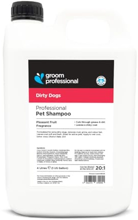 Groom Professional Dirty Dogs Hundeshampoo (4 L) – Salonformat 20:1, Starkes Entfettungsshampoo für Schmutzige & Fettige Felle, Frischer Fruchtduft, Produziert in UK