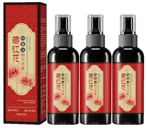 Safran-Haarschwärzungsspray, Polygonum Multiflorum Serumspray, natürliches Pflanzenspray für graues bis schwarzes Haar, glättet Frizz