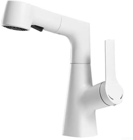 Grifo de cocina de un solo agujero con giro de 360 grados y modos de pulverización dobles para baño y cocina con mango mezclador de agua fría y caliente