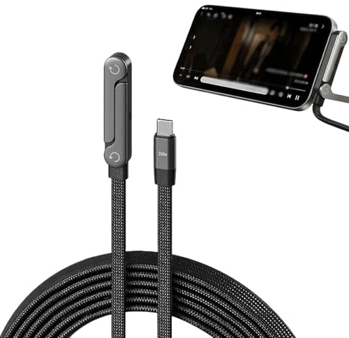Sideways Phone Charger,1 Pcs 2-In-1 Chubby Cable,Type-C Multi-Angle 240w Fast Charging Stand Data Cable with Bendablephone Accessories,Suitable Smartphones,Tablets,Laptops and Gaming Devices(5in)