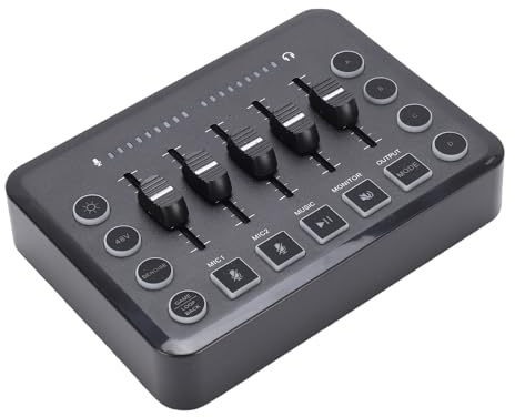 Audio Interface, Wireless Live Streaming Sound Card Mixer, Noise Reduction, RGB Lights, 4-Custom Recording Buttons, BT5.0, Compatible with PC/Mobile for Podcasting, Gaming