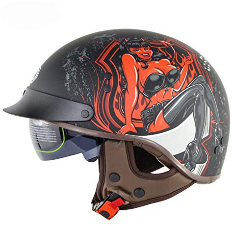 GAOZ Vintage Helmets Casco Scodella da Motociclista Mezzo Casco retrò Jet Unisex con Visiera Casco Aperto Faccia Chopper Cruiser Casco Protettivo Anticollisione Omologato ECE