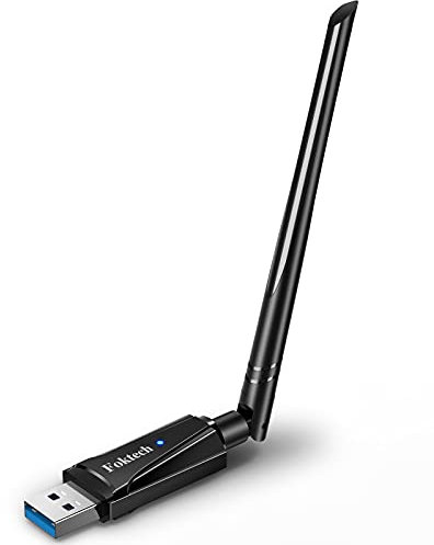 Foktech WiFi Dongle, AC1300 802.11AC Wireless Network WiFi Adapter with Dual Band 2.4GHz/5GHz High Gain Antenna for Desktop PC Laptop Mac, Support Windows 11/10/8.1/8/7/Vista/XP, Mac OS 10.9-10.15