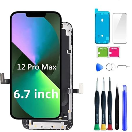 bstdianzi Écran tactile LCD 3D pour iPhone 12 Pro Max de 6,7 avec joint étanche + kit d'outils de réparation de protecteur d'écran (A2342, A2410, A2412, A2411)