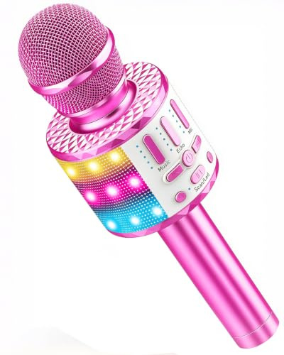 MicQutr LED Karaoke Mikrofon Kinder, Drahtloses Bluetooth Mikrofon mit Stimmenverzerrer, Tragbares Heim KTV Lautsprecher für 3-12 Jahre Kinder