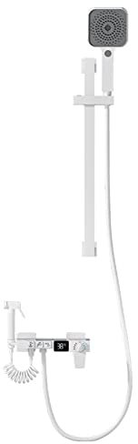 Wannenarmatur Thermostat mit Brause Duscharmatur Wandmontage Messing Doppelloch Mischbatterie Badewanne Thermostat-Weiß