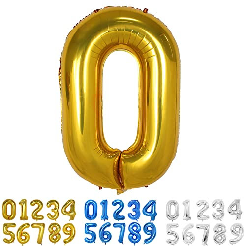 Ballons Numéro, 40 Pouces Or Hélium Mylar Ballons Ballon Anniversaire 0 an pour Enfant Garçon Fille Décorations de Fêtes D'anniversaires (chiffre 0)