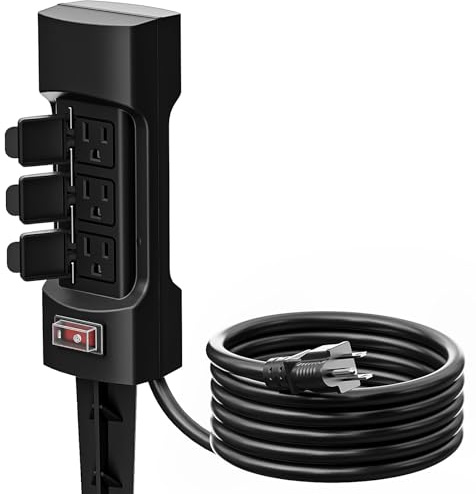K KASONIC Outdoor Electric Ground Stake 6 Sockets 9 Feet Power Strip Double Sided with Weatherproof Safety Covers ETL Certified Black