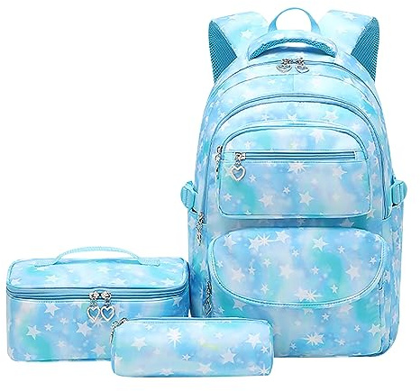 Schultasche Mädchen Schulrucksack Mädchen Teenager Rucksack Schule Damen Cute School Bag Backpack Schulranzen Uni Rucksack Teenager Mädchen Groß Schulrucksack Oberstufe Jugendliche Mädchen Blau