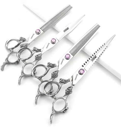Japón 6/7/7.5/8/9 pulgadas pelo profesional estilista tijeras peluquería estudio profesional herramientas de modelado tijeras de corte + tijeras de adelgazamiento de huesos de pescado (7 pulgadas, 4