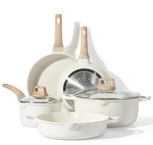 CAROTE Batteria di Pentole 7 Pezzi,Padella 28/24cm, Casseruola 18cm/2.4L,28cm/3.8L/6.7L Casseruola con Coperchi Per Forno, Padelle Rivestimento Antiaderenti Per tutti tutti i piani cottura