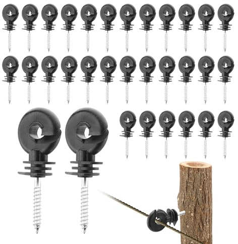 YKUKIZEE 60Pcs Electric Fence Insulators Screw in, Wire Mesh Ring Insulator | for Animal, Agricultural, Garden, Farm, Wood Insulators Electric Fence Post Ring, Black