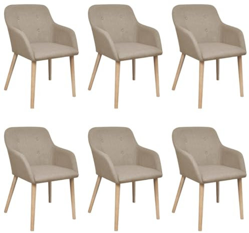 ZQQLVOO Esszimmerstühle 6 STK.,Counter Hocker,Bistro-Stuhl,Barhocker,Inselhocker,Cafe Hocker,Möbel für Esszimmer,für Treffen,Küchen,Konferenzen,Restaurants,Beige Stoff und Massivholz Eiche