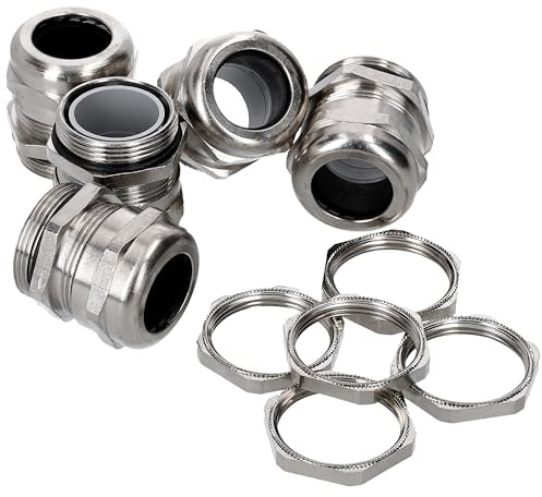 Kalitec M20 - Juego de 5 prensaestopas de latón M20, 7,0-13,0 mm, tuerca de contratuerca M20, latón acanalado, pasacables a gas e impermeable, juego de prensaestopas M20