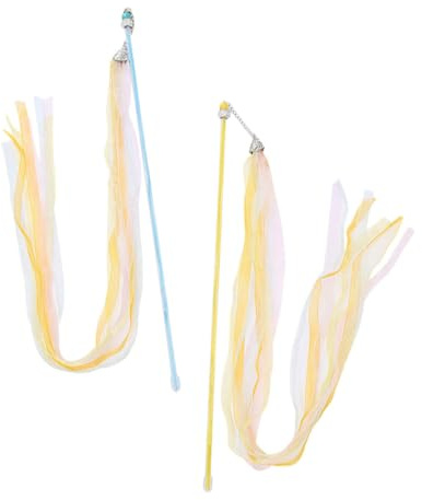NOLITOY 2 Pcs Interactive Cat Teaser Wands with Ribbon Tassels and Bells