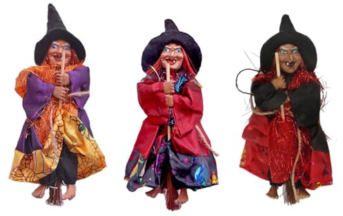 kesurpae 3 Stück/Set realistische Halloween Hexe Puppen, breite Anwendung, einfaches Aufhängen, Horror Hexe Figur aus Kunststoff