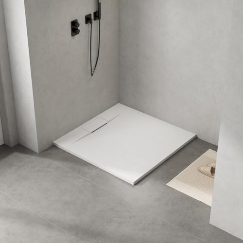WITEN&NOCK SMC Duschwanne 100x100 cm Weiß Steinoptik Antirutsch Duschtasse | 32mm Bauhöhe Superflach Duschtasse, Ø90mm DIN-Anschluss, bruchfest, Vielseitige Montage, hygienisch, einfach zu reinigen