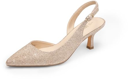 DREAM PAIRS Escarpins Femme à Talon Kitten Bas, Chaussures Slingback à Bout Pointu pour Travail, Fête et Mariage,Size 39,Paillettes d'or,SDPU2454W