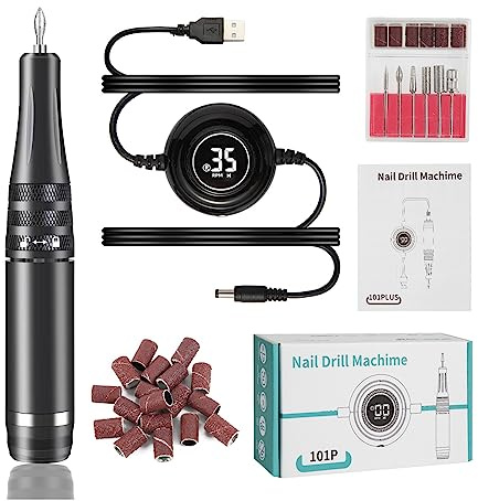 CVNIMV Trapano per Unghie, Macchina per Manicure da 35000 Giri/min, Trapano Elettrico per Unghie, tornio per Unghie Portatile, Set di frese elettriche per Manicure, lucidatrice