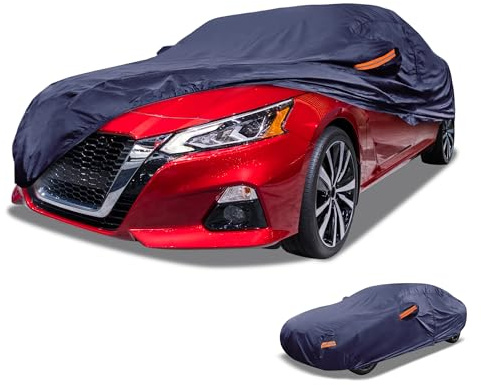 Partuto 190T-PU Universal Waterproof Car Cover for Sedan 199-208in | All Weather Waterproof, UV Sun Rain Protection, Left Side Zipper, Navy Blue