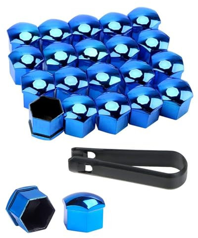 KGDUYC 20 Pezzi Copridado Ruota,Tappi Copridado Ruota 17mm,Copridado Ruota 17mm,Copri Dado per Bullone Ruot,Tappi per Dadi Ruota 17mm,17mm Copri Bulloni Copri Dado Ruota Strumenti Rimozione - Blu
