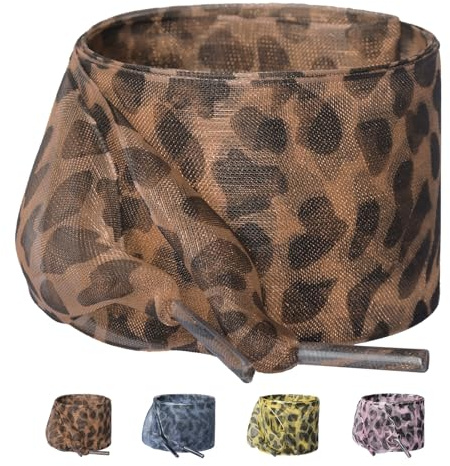Olukssck 1 Paio Lacci Scarpe Leopardati 4CM, Lacci per Scarpe con Stampa Animalier in Raso di Seta, Lacci Tulle Nastri per Donne e Ragazze, Marrone, 120cm