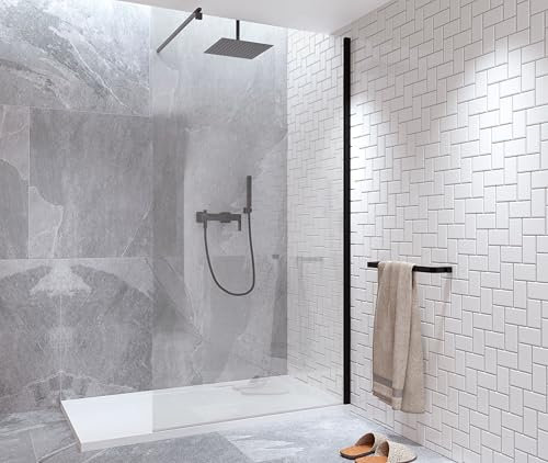 LEMONBATH Mampara de Ducha Panel Fijo - Mamparas de Ducha Panel Fijo 8 mm Antical - Ancho 100 cm - Alto 195 cm - Perfil Negro Mate - Mamparas de Ducha Fija para Baño - Mampara Baño