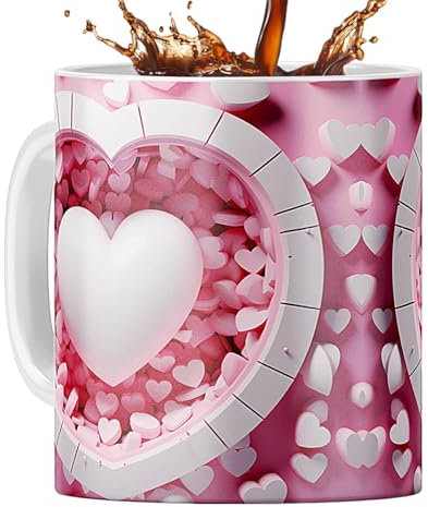 Luckxing Tazze da caffè di San, tazze a forma di cuore con decorazioni di San, Tazza romantica di San Tazza in ceramica Tazza da caffè, Tazzine da caffè espresso Decorazioni da scrivania, Tazza da