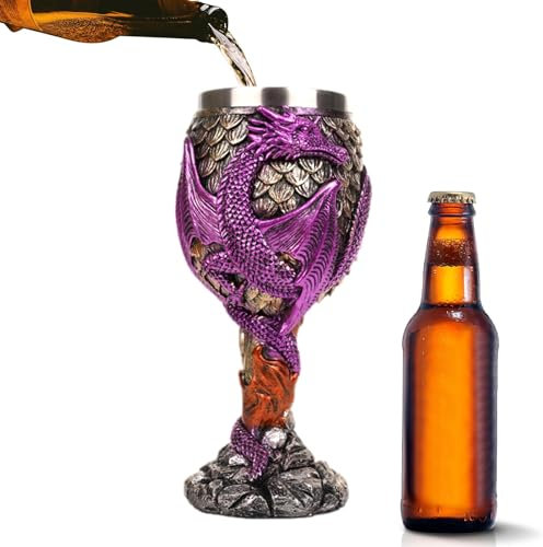 Calice à vin Dragons – Verre à vin résistant à l'usure | Verre à vin en forme de dragon de maison | Gobelets créatifs en acier inoxydable | Calice en verre de fabrication médiévale | Tasse en forme de