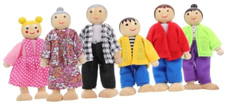NAMOARLY 6 Teiliges Mini Familien Set Naturholz Puppenfamilie Für Dekorationszwecke Niedliche Holzpuppen Figuren Für Kinderzimmer Und Puppenhaus