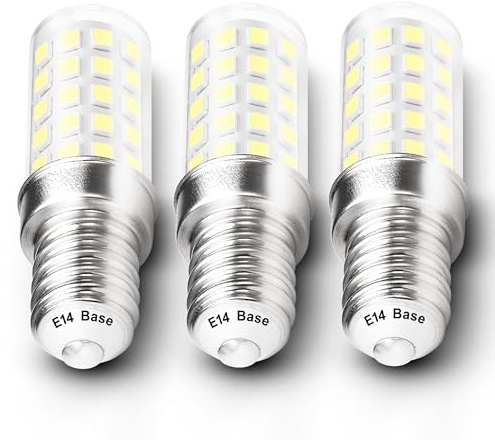 E14 European Base LED Bulb 4W Equivalent 40W Daylight White 6000K 450lm AC100V-265V T6 C7 E14 Candelabra Bulb for Turkish Persian Mosaic Lamp Pendant Refrigerator Bulb Wall Sconces,Non-Dimmable,3 Pack