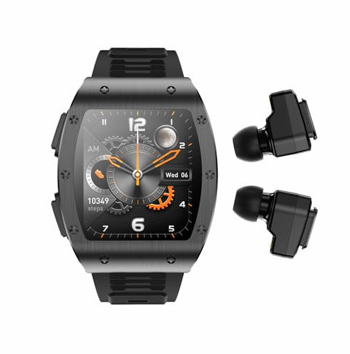 Ethelred Montre intelligente militaire Bluetooth 2 en 1 avec écran HD IPS de 4,9 cm pour homme, robuste et militaire Bluetooth, traqueur de fitness, étanche IP67 (noir)