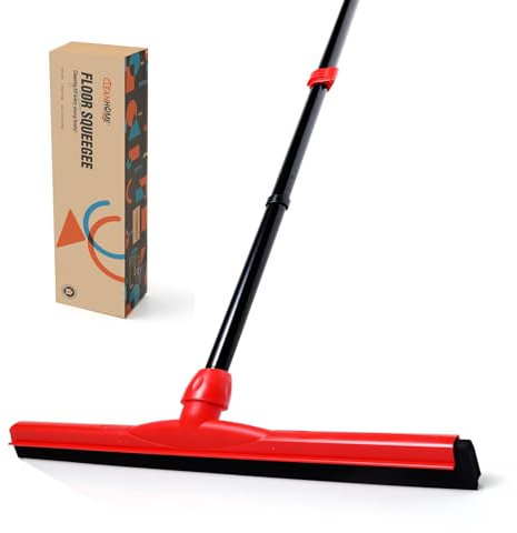 CLEANHOME Floor Squeegee Heavy Duty, Telescopic Handle - Up to 54in Long - 17in Wide, for wet room, bathroom, garage and other areas to remove water stains, foam