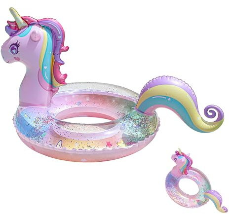 Falafoty Einhorn Aufblasbarer Schwimmring, PVC Aufblasbare Schwimmer Ringe Kinder, Glitzer Aufblasbare Einhorn Pool Float,Wassersport Schwimmringe für Sommer Strand Partyzubehör