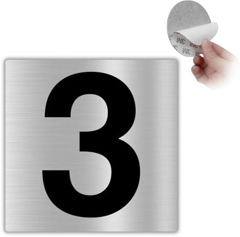 LEIASA | Numero Civico Adesivo - 10x10 cm - Alluminio - Nº 3 - Numero Appartamento Hotel - Numerazione Porta - Esterno e Interno - Numero Porta - Numero 3 (Numero 3)