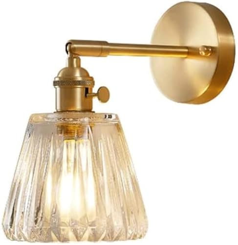 Copper Wall Lamp E26/E27 Base Light Source Transparent Glass Lampshade Single Head Wall Sconce for Balcony Study Bedroom Dining Room Indoor Wall-Mounted Lighting Fixture