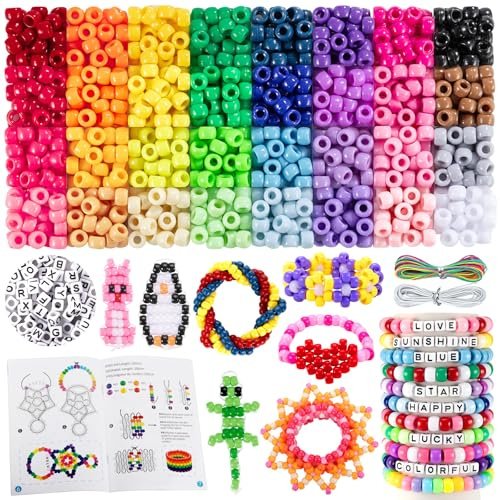 Zefy 2000+ Pcs Perlen für Armbänder, 32 Farben Kandi Pony Perlen Set mit Buchstabenperlen, Freundschaftsarmbänder Selber Machen, DIY Schmuck & Basteln, Geschenk für Mädchen