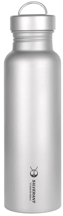 SILVERANT Titan-Sportwasserflasche, ultraleichte Camping-Trinkflasche, Trinkgeschirr für Outdoor-Wanderungen und Bushcraft (800 ml, rund)