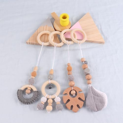 Xiyocadt 4 Stück Baby Spielbogen Anhänger, Holz Spielbogen für Hängende Spielzeug für Neugeborenen Baby Shower Geschenk (28cm,Grau)