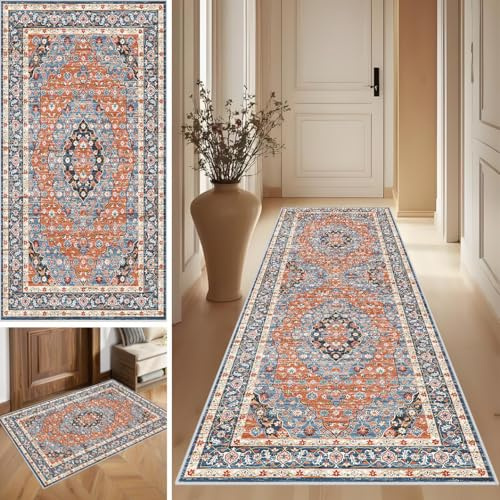 SUNMME Alfombra Antideslizante de Pasillo Larga Vintage Alfombra Corredor Alfombras de área Lavable Alfombra Cocina Alfombras para Pasillo Entrada Cocina Dormitorio Lavadero 40 x 60 cm