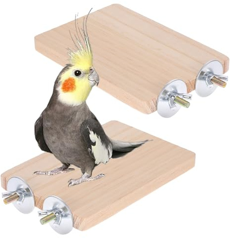 2PCS Wood Flat Bird Platform Flats Wooden Stand Pet Platform Bird Perch Flat Stand Solid Wood Parrot Perch Platforms Natural Wooden Perches Toys Animal Climbing Platforms for Birds Cages Parakeet