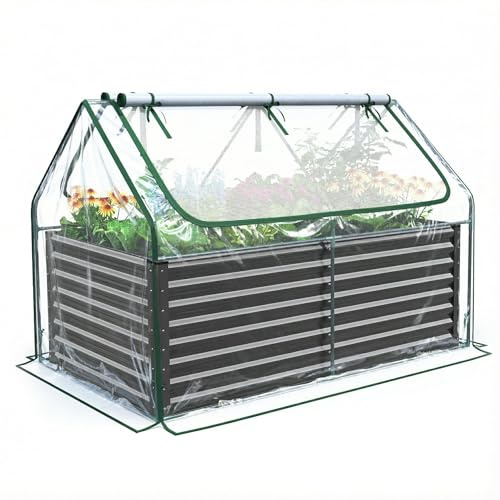 Quictent Galvanized Metal Raised Garden Bed with Mini Greenhouse Cover, 3-in-1 Large Planter Box for Gardens, Backyards & Patios, 6x3ft