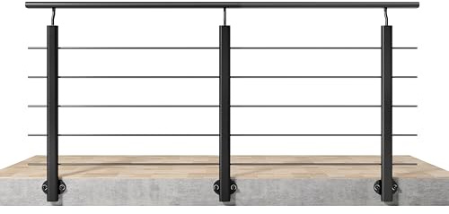 AICA 200x100cm Barandillas de aluminio, Barandilla de escalera, Ángulo de montaje ajustable, uso interior y exterior - Negro mate - fijaciones lateral