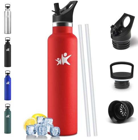 Mulbijeo Gourde Isotherme 1L, Étanche sans BPA, Bouteille Isotherme, Double Paroi, Gourde Avec Paille, 18/8 Acier Inoxydable, Réutilisable, Bouteille d'eau pour Randonnée, Bureau, Yoga, Sport