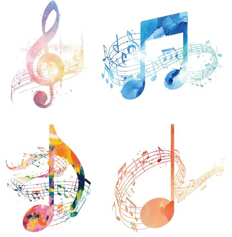 PLIGREAT 4 Pcs Colorful Music Notes Wall Stickers, Removable Vinyl Peel and Stick Wall Decals for Nursery Bedroom Playroom Music Studio Classroom Walls Decoration Home Indoor DIY Art Decor