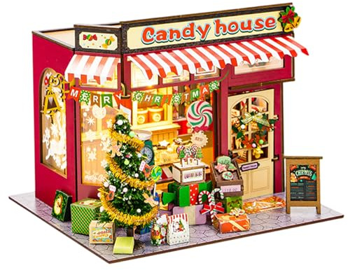Puzzles 3D en Bois pour Adultes, Maisons de Bonbons de Noël à Faire soi-même, Puzzle 3D avec lumières, Maisons Village Noël à Piles pour la décoration Bureau Domicile, Puzzle